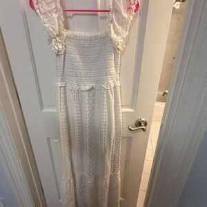 SAYLOR Cream Lace Maxi Dress with Ruffle Straps